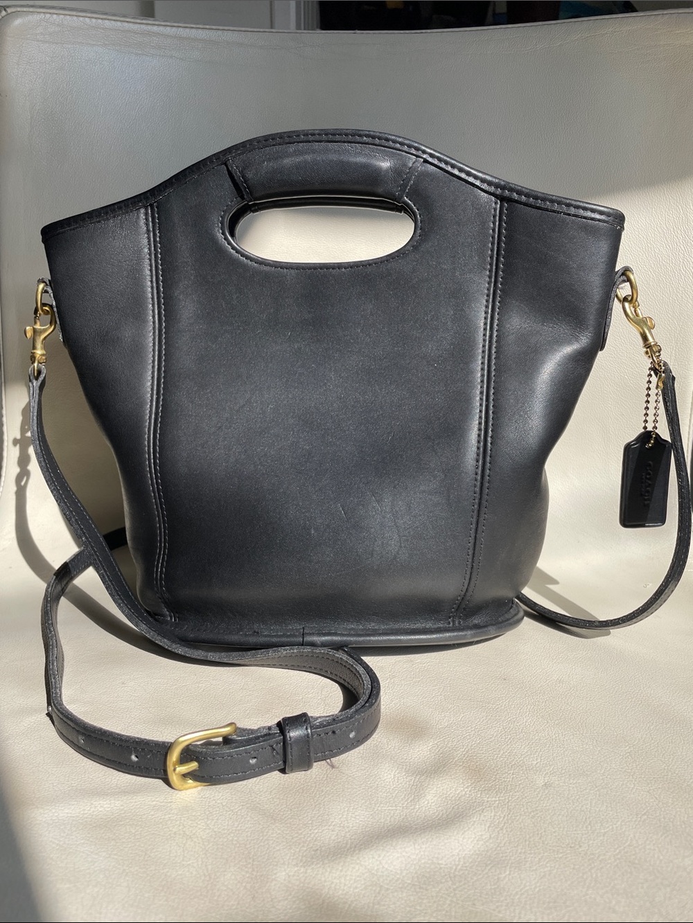 Vintage Coach Black Leather Mini Shopper Tote Crossbody Bag 9993